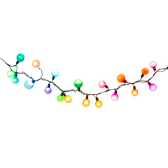 A Colorful Garland of Joyful Festive Lights on a White or Clear Surface [Transparent Background PNG]. 