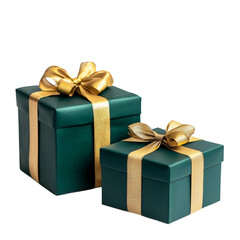 Obraz premium A Festive Duo of Emerald Green Gift Boxes With Golden Ribbon Bows on a White or Clear Surface [Transparent Background PNG] 