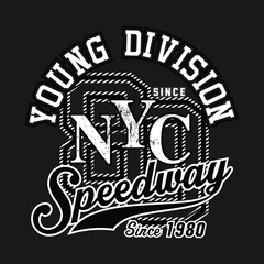 Fototapeta premium Athletic vector typography design featuring New York City and Brooklyn with bold sports styling, dynamic slogans, and motivational words that represent strength, discipline, and winning mindset. 