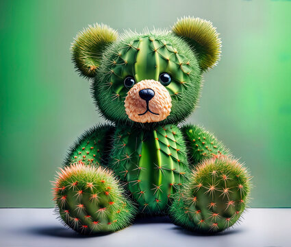 ositos, juguete, osito, amor, animal, osito, blando, pelaje, caf&eacute;, aislada, regalo, blando, cactus, nopal