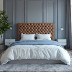 Brown tufted headboard bedroom interior design