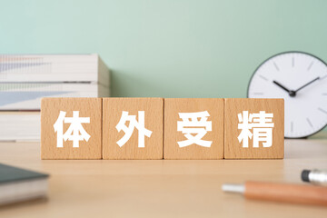 体外受精と書かれたブロックが置かれたデスク