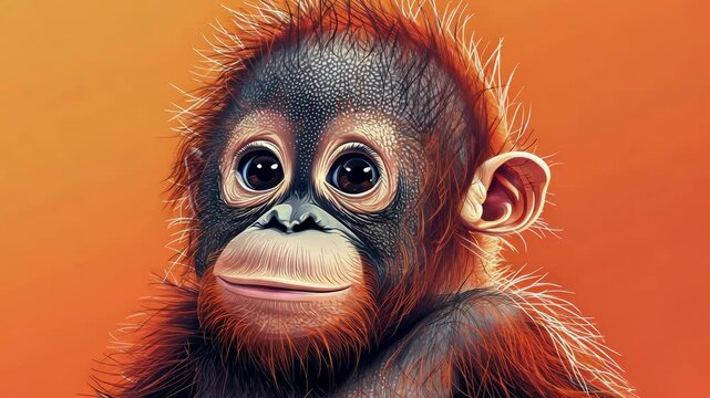 Cute cartoon-style monkey face with vibrant orange background.