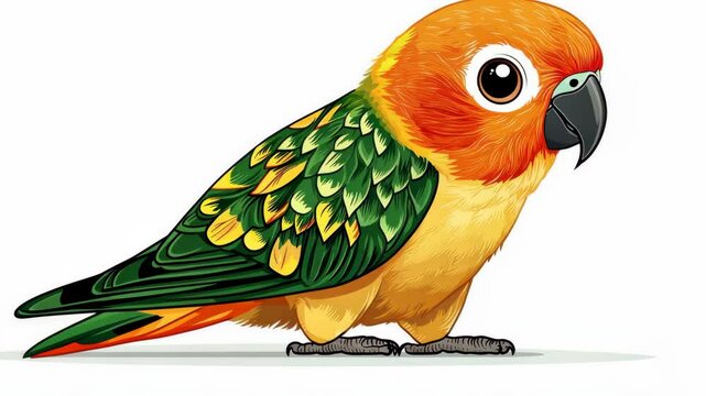 Colorful parrot illustration with vibrant feathers and expressive eyes.