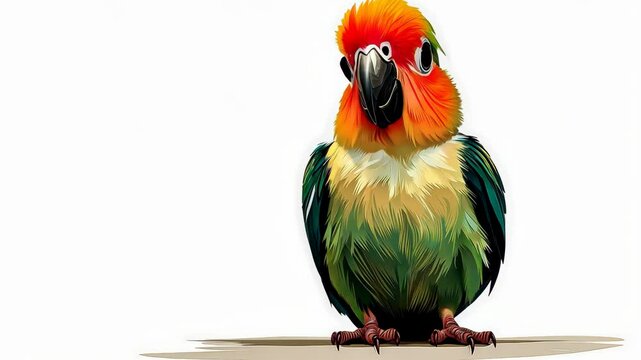 Colorful parrot illustration on a minimalist background.