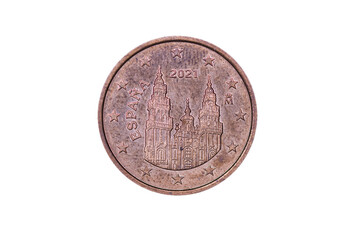 spanische 5-Eurocent Münze mit Kathedrale von Santiago de Compos