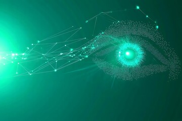 Artificial Intelligence Eye Visualization With Plexus Network On Green Background Represents Future Technology And Machine Learning Concepts