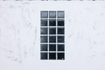 Glass block brick wall at exterior building, transparent construction material. Include texture of...
