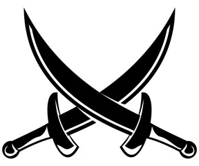 Crossed Blades Silhouette Vector, Pirate Swords and Medieval Duel Weapons, Black Icon Isolated on White Background for Game, War, or Combat Graphics