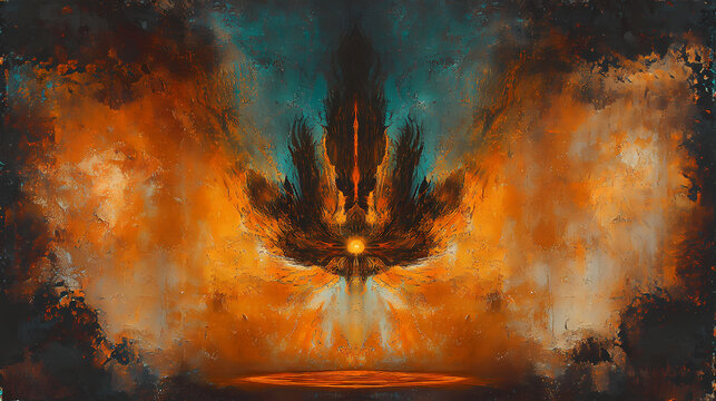 Luminous eruption of digital lava virtual realm abstract art night scene aerial perspective energy concept. [Corroded Realms] | Rust Altar | sacred corrosion. Illustration