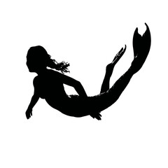 Solid black silhouette of a mermaid swimming, vector EPS