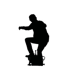 Solid black silhouette of a mechanic fixing, vector EPS