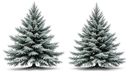 Colorado Blue Spruce winter tree cluster - isolated on white background