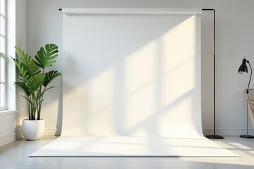 Clean, minimalist white backdrop for product display, white background, seamless, pure