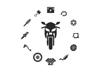 Motorbike, motorcycle race and spare parts vector icons stock illustration © Mindra