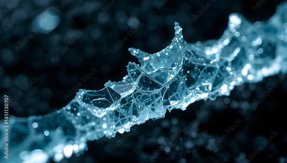 Poster magnified glass edge. shattered fragment reveals jagged details, a sharp surface. microscopic view s