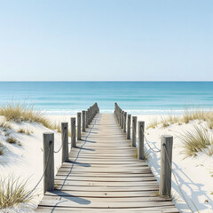 Fototapeta premium Serene Beach Path Wooden Walkway to Turquoise Ocean