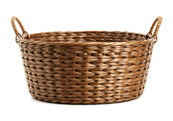 Natural fiber woven basket isolated on white
