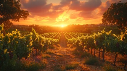 Golden Hour Vineyard: A Sunset Symphony in Wine Country