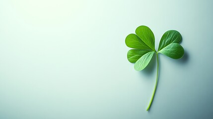 Single green clover leaf on a light background.