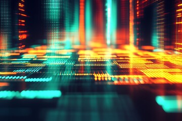 Abstract Digital Landscape Vibrant Pixels and Glowing Lines in a Futuristic Cityscape, a Mesmerizing Blend of Technology and Art