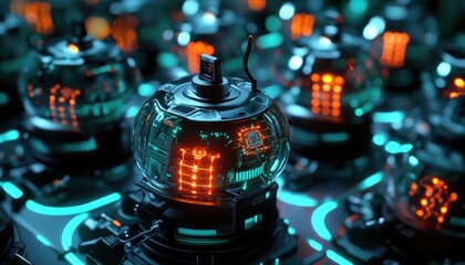 Creative Perfume Bottle with Light and Liquid in Futuristic Style

