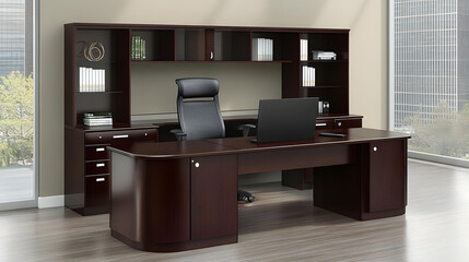 Modern Office Desk Setup with Hutch