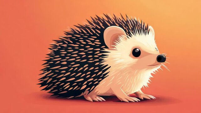 Cute illustrated hedgehog on a vibrant orange background