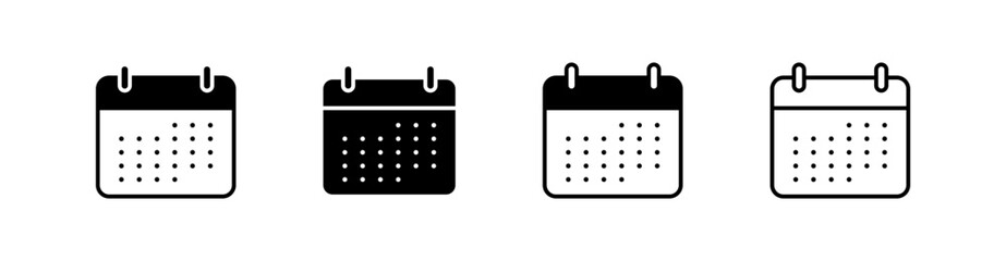 Assortment of four distinct calendar icon styles, showing different design aesthetics, for planning and scheduling visuals on a transparent background