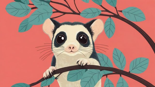 Illustration of a cute animal peeking through leaves.