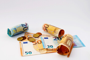 Background with euro bills and coins