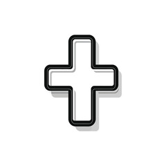 Simple Plus Sign Icon, Black Outline with Rounded Corners on Transparent Background