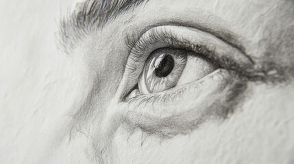 Fototapeta premium Close-up of Human Eye with Detailed Eyelashes and Eyelid Showing Reflective Eye Surface and Fine Skin Texture in Black and White Photography