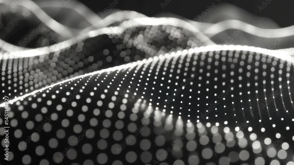 Poster abstract black and white waves dotted patterns creating mesmerizing visual depth and movement in dig