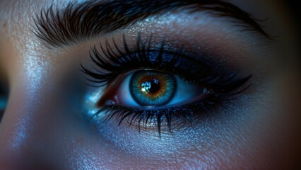 Fototapeta premium Intense close-up of an eye with striking colors captured in artistic photography studio lighting macro perspective visual expression