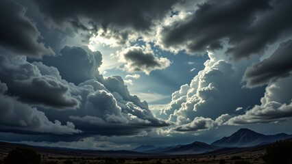 Dramatic cloud formation over majestic mountain range scenic landscape photography nature's beauty vast sky high angle view atmospheric wonder
