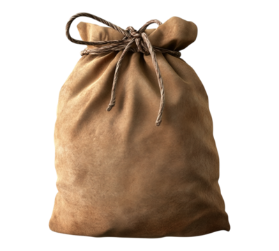 A brown bag with a rope tied around it