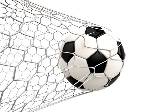 Fototapeta Soccer ball or Football ball in the net isolated on white background, Soccer Ball Hitting the net PNG Images With Transparent Background.