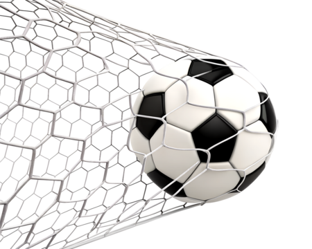 Soccer ball or Football ball in the net isolated on white background, Soccer Ball Hitting the net PNG Images With Transparent Background.