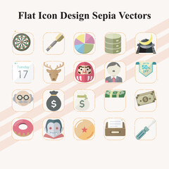 Set of Sepia Flat Icon Vectors