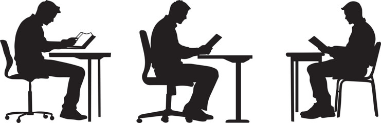Silhouette of People Reading at Desks Quiet Study Time Education and Knowledge Concept