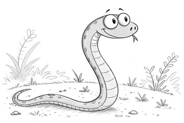 Fototapeta premium a snake in simple black and white line drawing, in a style similar to the quirky and whimsical illustrations. The composition is simple, with only one subject in the center - generated by ai