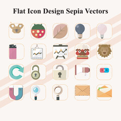 Collection of Sepia Flat Icon Vectors