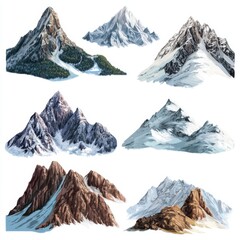 Majestic mountain ranges a collection of diverse peak illustrations for travel and nature imagery
