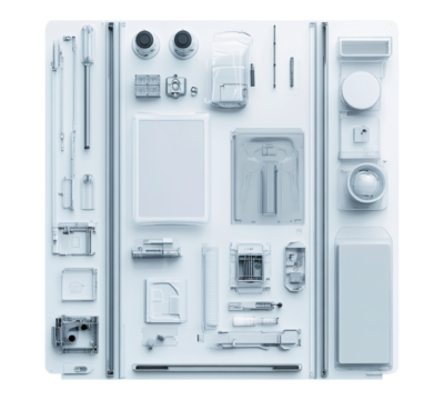 A white background with a variety of items on it, including a cell phone