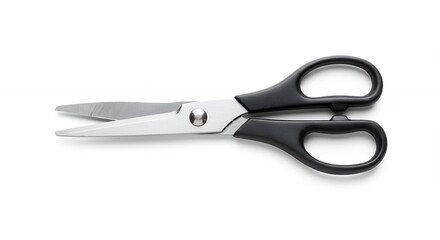Black handled kitchen shears isolated on white background