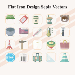 Set of Flat Sepia Icons