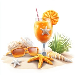 Orange cocktail illustration with summer elements