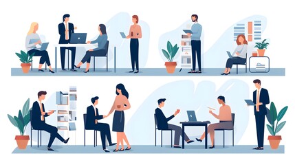 Obraz premium Professional workplace communication among business colleagues. Collaborative staff conversation in corporate office setting.
