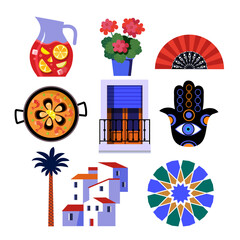 set of andalusian color vector icons and symbols